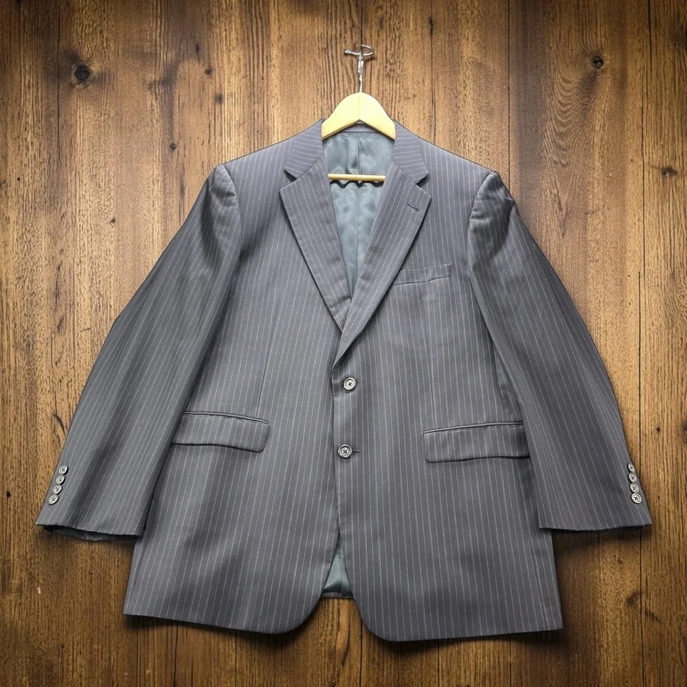 Vintage USA Burberry London Kensington Navy Pinstripe Wool Coats Blazers 44L